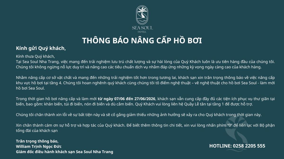Thông báo nâng cấp hồ bơi