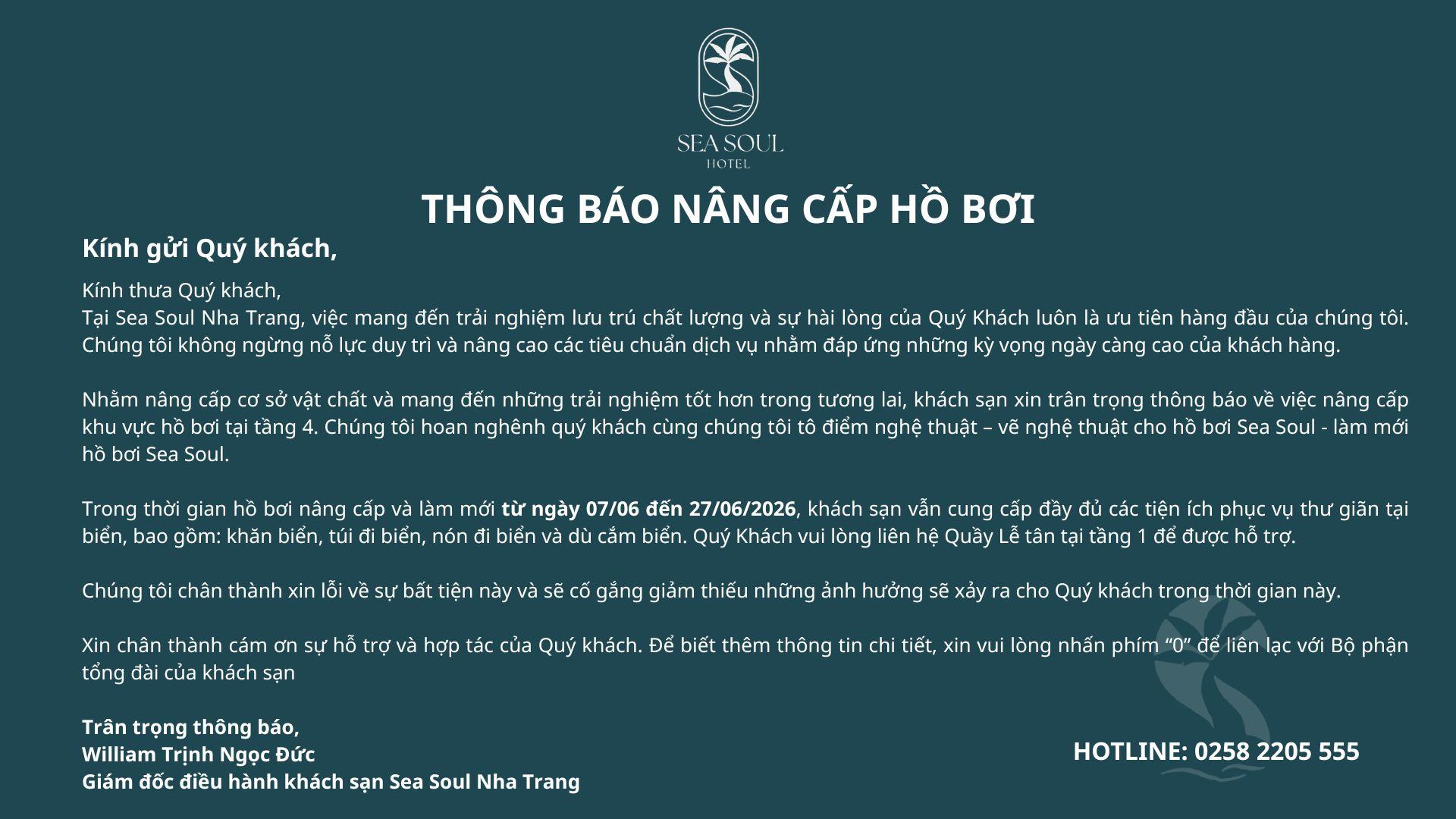 Thông báo nâng cấp hồ bơi