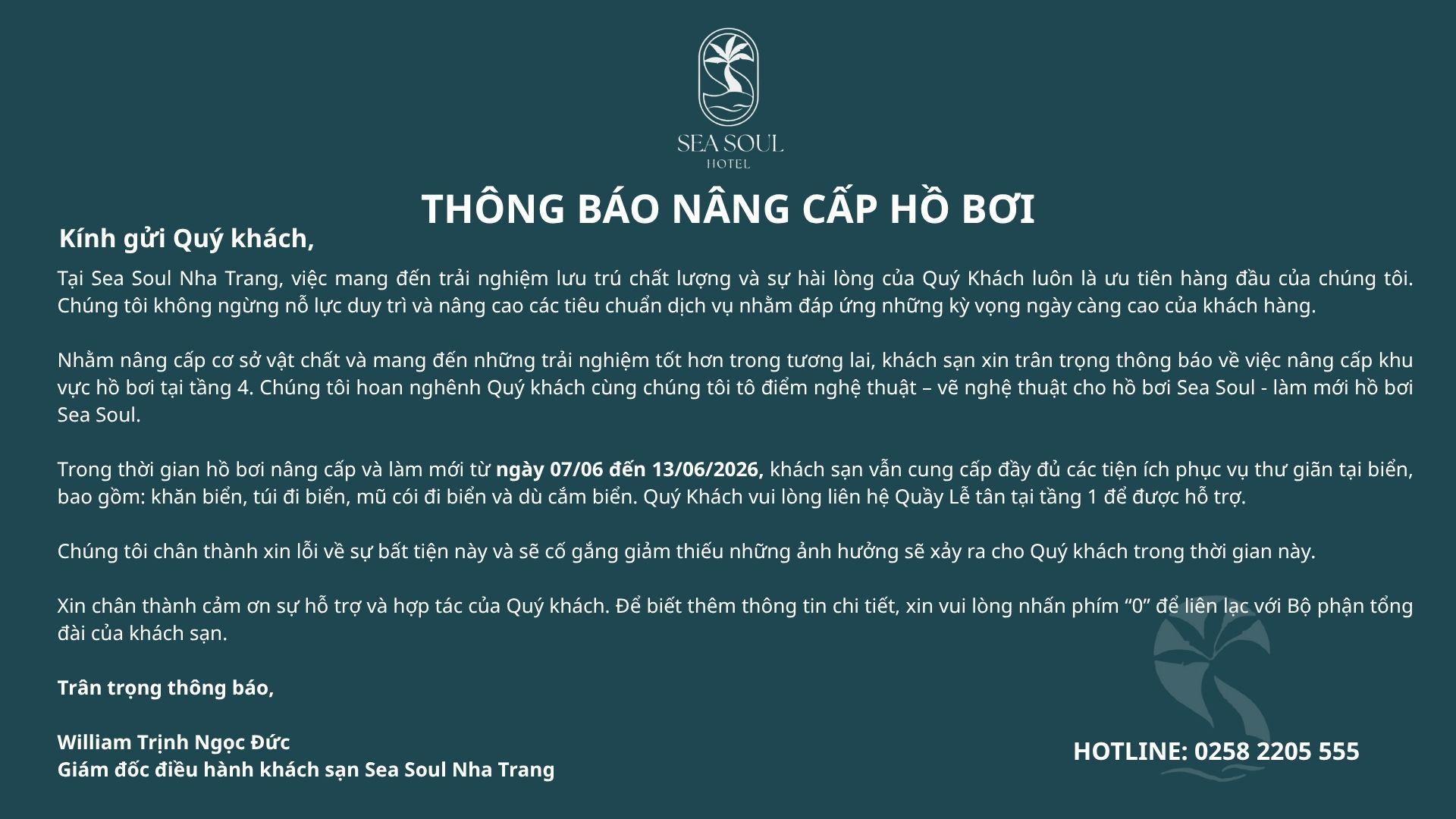 Thông báo nâng cấp hồ bơi